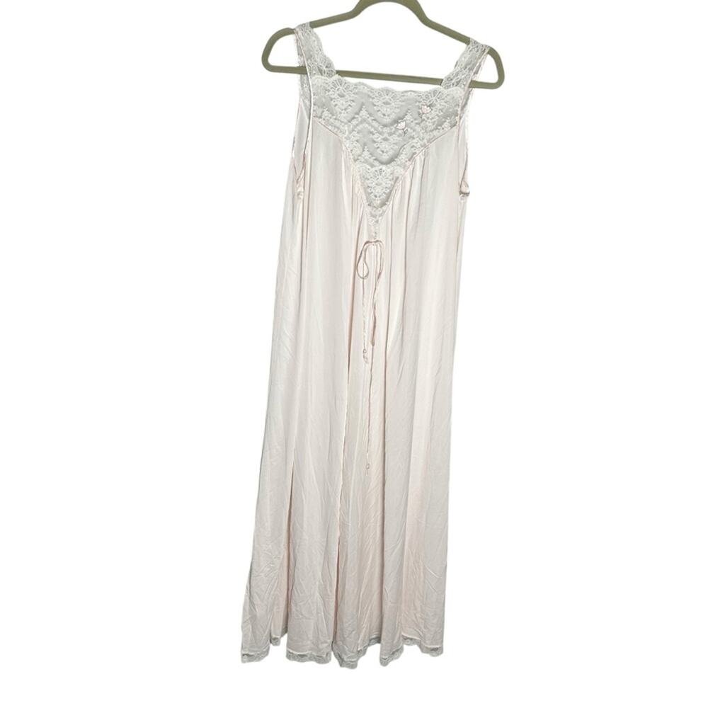 Vintage Lucie Ann‎ 1970’s Light Pale Pink & Lace Flower Nightgown Dress
